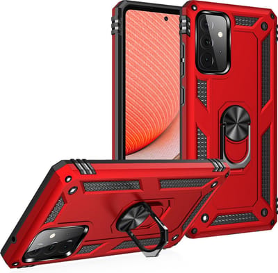 Hoesje Geschikt Voor Samsung Galaxy A72 Hoesje - Galaxy A72 Rood hoesje Anti-Shock Hybrid Armor case Ring houder TPU backcover met kickstand