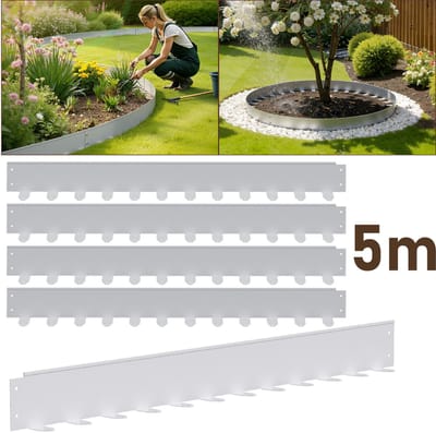 Metale Grasrand voor Borderranden - Zilver - Complete Set van 5 (Totale Lengte 5m) - Tuinranden en Gazonranden met 60 Spikes,100x5cm