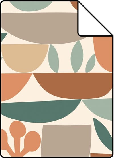 Proefstaal ESTAhome behang aardewerk en planten terracotta en groen - 26.5 x 21 cm - 131077-S