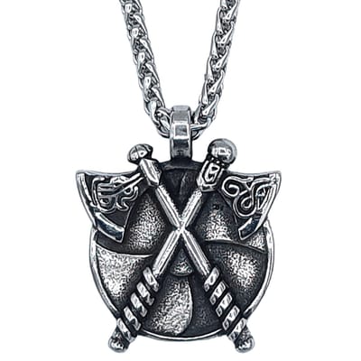 Tesoro Mio Michel - Viking Ketting - Viking Schild Met Bijlen - Edelstaal L 60 cm, B 4 mm - Hanger 3.5 x 3.5 cm