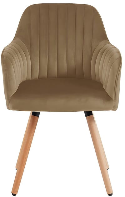 Vente-unique Stoel met armleuningen ELEANA - Fluweel en metaal met houteffect - Beige