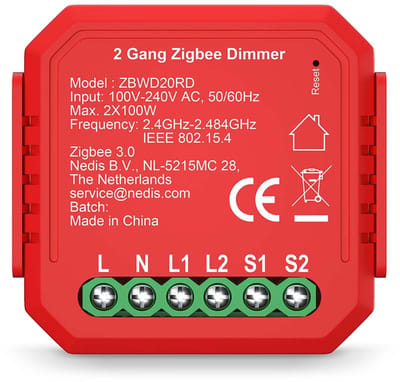 Nedis SmartLife inbouwmodule - Dubbele Triac Dimmer - 2 x 100 W - Kroonsteen - App beschikbaar voor: Android / IOS