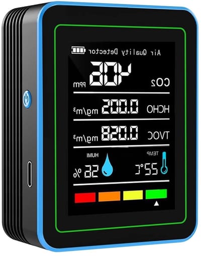 Luchtkwaliteitsmeter - Binnenlucht Monitor - Gezond Klimaat - 5-in-1 Functionaliteit - 90x70x35mm - Zwart