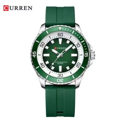 CURREN Horloge 8448 - Zilverkleurig-Groen – Heren - Quartz - Grote Kast - Siliconen Band - Lichtgevend - Outdoor Sporthorloge - Waterbestendig