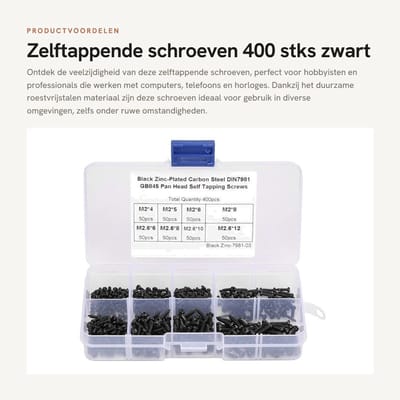 Dailygoods- Zelftappende Schroeven 400 Stuks - Roestvrij Staal - Assortimentset - Plastic Opbergdoos - Geschikt voor Hout/Plastic/Zacht Metaal - Hoge Sterkte