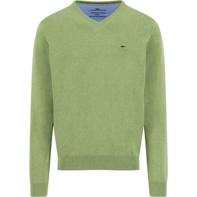 Fynch-Hatton Trui Solid Color Superfine 3-Ply Cotton V-Neck Avocado / male