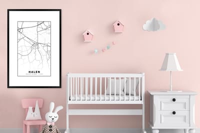 Fotolijst incl. Poster Zwart Wit- Zwart Wit – België – Plattegrond – Stadskaart – Kaart – Halen - 80x120 cm - Posterlijst