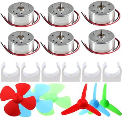 Mini elektrische motoren set met 6 stuks, DC 1.5V-9V, mini ventilator en motorhouder voor educatieve experimenten en projecten in de natuurkunde