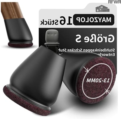 RFWR® 16-delige siliconen stoelpootbeschermers - Zwarte pads voor schuine poten met vilten kussentjes