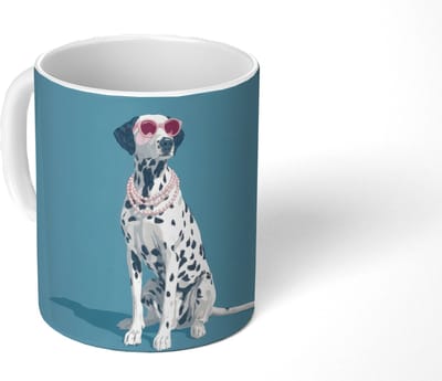 Mok - Koffiemok - Dalmatiër - Zonnebril - Blauw - Mokken - 350 ML - Beker - Koffiemokken - Theemok