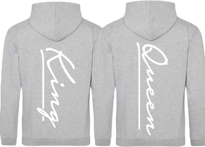 Valentijns hoodies King en Queen - Cadeau voor hem en haar - Hoodies lichtgrijs met capuchon - Maat S