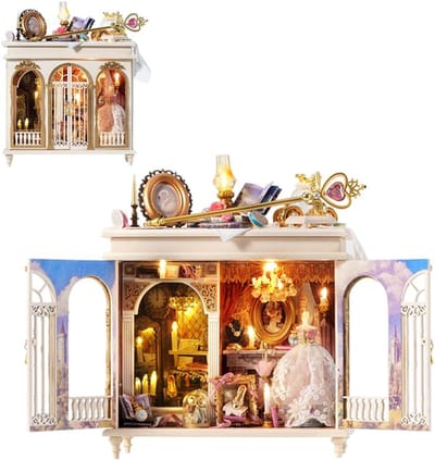 Miniatuur Poppenhuis - 3D Puzzel - Hobby Project - Met LED Verlichting - 13 x 16 cm - Wit