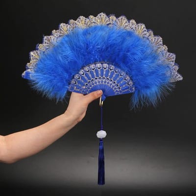 Vouwbare Veren Handfan met Kwast, Elegante Lace Fan voor Kostuums, Bruiloften en Feestjes