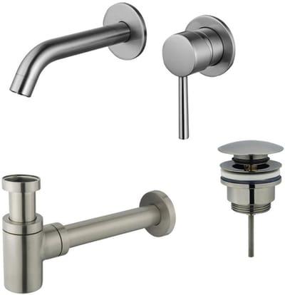 FugaFlow Eccelente Sobrado Badkamer Slim Wastafelkraanset - inbouw wastafelkraan - klikwaste plug - verlaagde design sifon - PVD Geborsteld RVS -