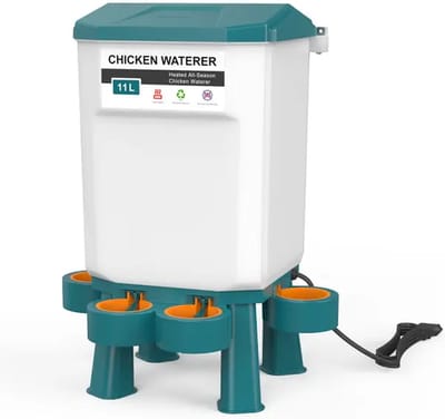 UniEgg® XL Premium Verwarmde/Anti-vorst Drinker 11 Liter (Groen) - automatisch en innovatief , inclusief ophangset en poten - drinkbak kip en ander pluimvee of gevogelte - verwarmd - anti-vorst