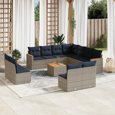 vidaXL - 12-delige - tuinbankset - met - kussens, - grijs - polyrotan