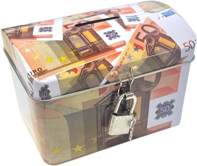 Metalen Spaarpot - Geldblik Decoratie - Veilig Sparen - Met Hangslot - 8x8x12 cm