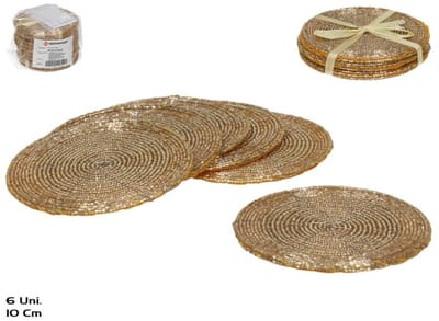 Gerimport Onderzetters - 6x stuks - kunststof - goud - 10 cm - voor glazen