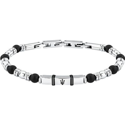 Maserati - JM324AVD43 - bracelet - Armband - Heren - Iconic - Roestvrijstaal - zwart agaat - 18.5 + 3 CM