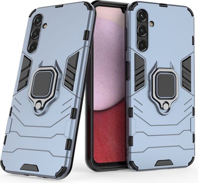 MobyDefend Hoesje - Geschikt voor Samsung Galaxy A14 - Dubbelgelaagde Pantsercase Met Standaard - Blauw