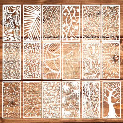 Set van 18 Herbruikbare Bladeren Textuur Sjablonen voor Schilderen op Hout, Muren en Kleding (20x10cm)