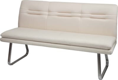 Bank MCW-H70, eetkamerbank gestoffeerde bank, rugleuning stof/textiel geborsteld roestvrij staal ~ crème-beige 160cm