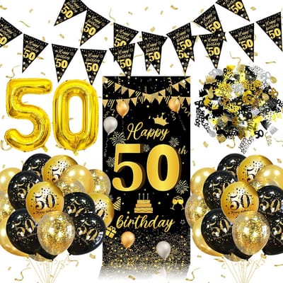 50 Jaar Verjaardag Decoratie - Zwart-Goud - Geschikt voor Mannen en Vrouwen - Extra Grote Banner