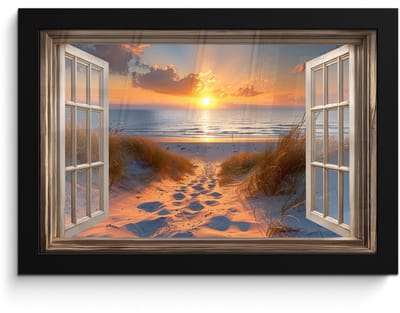 Poster in lijst - Fotolijst 30x20 cm - Posters - Doorkijk - Strand - Duinen - Zonsondergang - Posterlijst zwart - Decoratie - Wanddecoratie woonkamer - Muurdecoratie slaapkamer