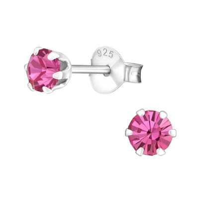Aramat Jewels | Oorbellen | 925 Zilveren Kristallen Oorbellen Rond 4-8mm - Sprankelende Studs | 4mm / Roze | | | Zilver | Kinderen, Volwassenen | Verkleurd niet