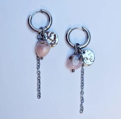 Oorringen met Edelsteen Hanger - (half)edelstenen sieraad - Roze Opaal - Premium Stainless Steel -