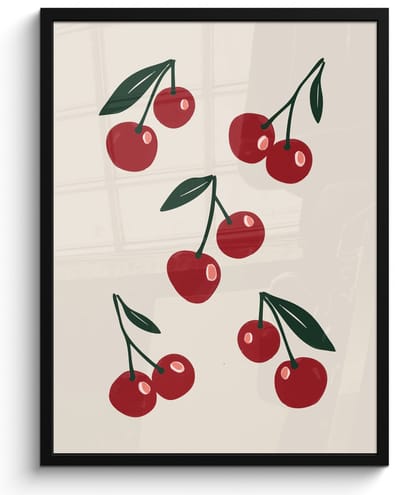 Fotolijst inclusief poster - Posterlijst 50x70 cm - Posters - Kersen - Blaadjes - Rood - Foto in lijst - Keuken decoratie muur - Wanddecoratie accessoires - Muurdecoratie - Schilderijen