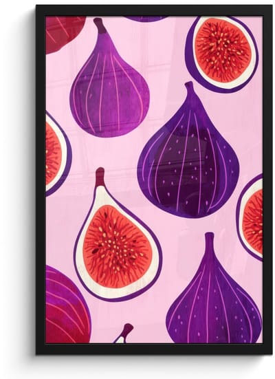 Poster in lijst - Fotolijst 40x60 cm - Posters - Vijgen - Roze - Paars - Posterlijst zwart - Decoratie - Wanddecoratie woonkamer - Muurdecoratie slaapkamer