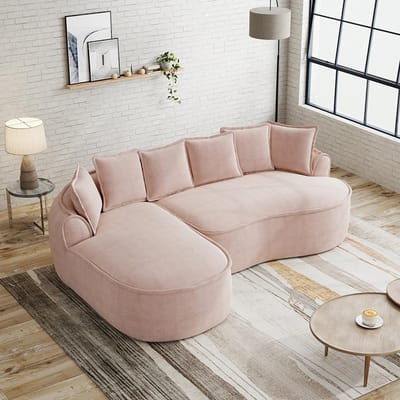 BLACKCOLORS Modulaire hoekbank zonder frame, Cloud-bank van chenille en schuim, L-vorm met extra diepe zitting en brede armleuningen, inclusief chaise longue en kussens, geen montage nodig, Roze