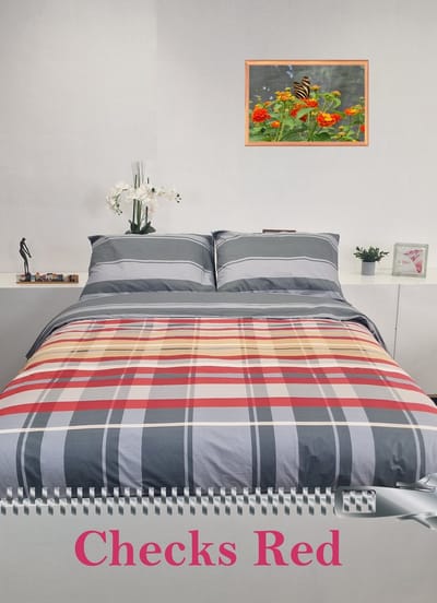 Sofiben-Dekbedovertrek-Budgetline-Checks Red-doorlopende rits over 3 zijden-afm:-140x200