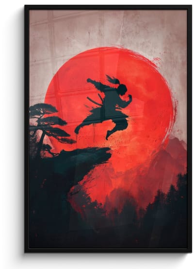 Poster in lijst - Fotolijst 80x120 cm - Posters - Zon - Krijger - Bomen - Bergen - Posterlijst zwart - Decoratie - Wanddecoratie woonkamer - Muurdecoratie slaapkamer