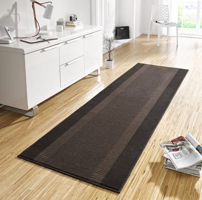 Flycarpets Loper Designer Velours - Lijstmotief / Kader - Laagpolig - Bruin 80x300 cm