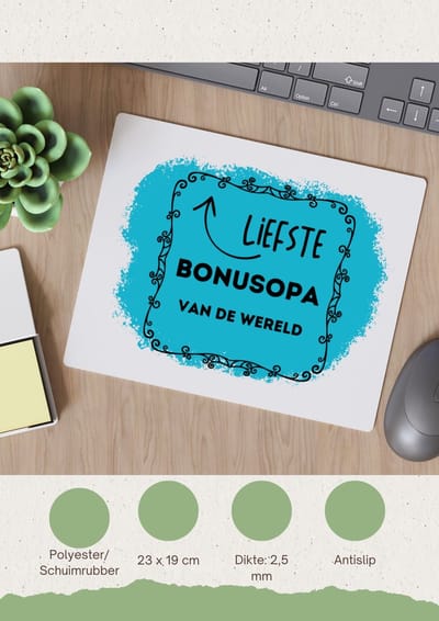 Akyol - liefste bonusopa van de wereld Muismat - Opa - de liefste bonusopa - verjaardag - cadeautje voor opa - opa artikelen - kado - geschenk - 23 bij 19 cm