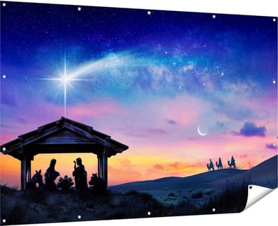 Gards Tuinposter Heilige Familie van Jezus met de Ster van Bethlehem - 180x120 cm - Tuindoek - Tuindecoratie - Wanddecoratie buiten - Tuinschilderij