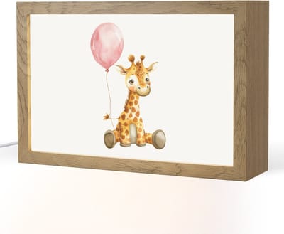 Nachtlampje 30x20 cm - Kinder lampje - Giraf - Baby - Dieren - Roze ballon - Tafellamp kinderkamer - Slaapkamer lamp - Bedlamp kinderen - Kinderlampje stopcontact - Wandlamp babykamer - Nachtlampjes