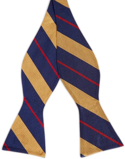Marineblauwe Zijden Zelfbinder Vlinderdas met Goudkleurige & Rode Accenten