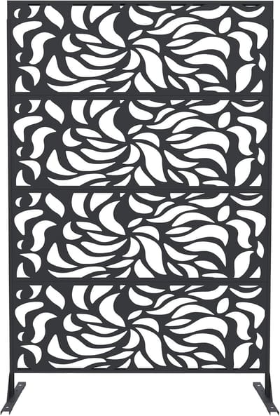 Metalen Privacy Scherm Outdoor & Indoor - Vrijstaande Paravent 180 x 117 cm - Modern Decoratief Tuinscherm - Kamerverdeler met Stabiele Poten - Voor Terras, Balkon en Woonkamer - Zwart
