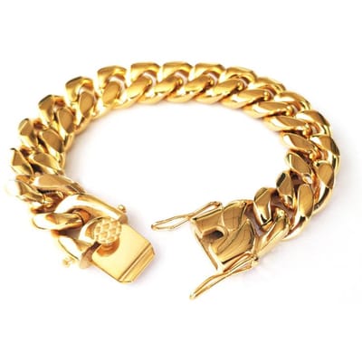 316L Roestvrij Staal Miami Curb Cubaanse Ketting Armbanden Hip Hop Mannen Vrouwen Rapper Sieraden Accessoires Schakel Sluiting 18 K Armband 6mm x 22cm goud