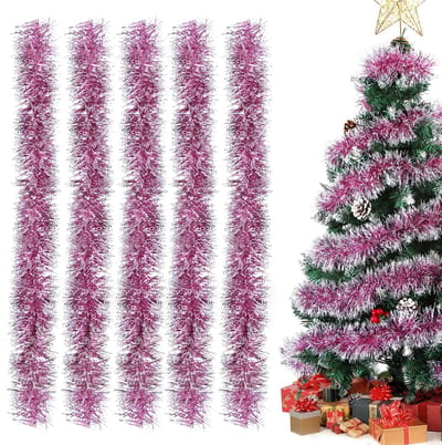 Dailygoods- Kerstslinger glanzend - Roze - 5 Stuks - Kerstdecoratie - Lamettaslinger - Veiligheidswaarschuwing: ontvlambaar - Kerstversiering