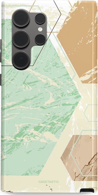 Casetastic hoesje geschikt voor Samsung Galaxy S24 Ultra - Dubbellaagse bescherming - Vlaklicht - Fashion Case - Crème Mintgroen Wit Lichtgrijs
