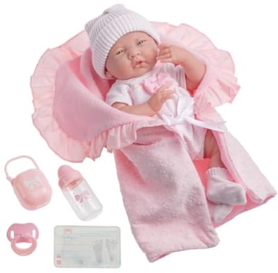 Babypop Cadeauset - Nieuwgeboren pop - Verkleden en verzorgen - Realistische details - 394 cm - Roze
