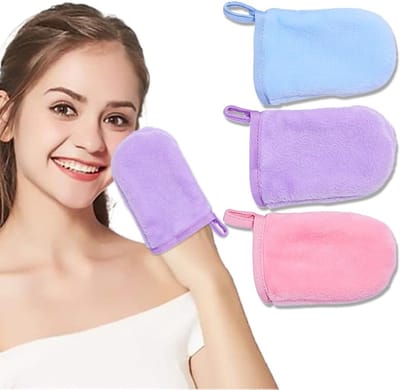 Set van 3 Herbruikbare Microvezel Make-up Verwijderhandschoenen voor Effectieve Reiniging, Zacht en Wasbaar, Ideaal voor Gezichtsverzorging