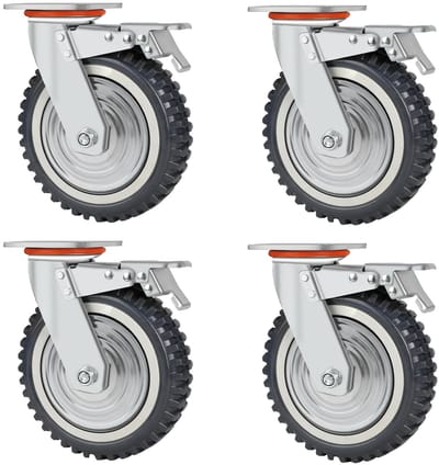 Dailygoods- Transportwielen 200 mm - Zwenkwielen set van 4 - Zwenkwielen met rem - Meubelwielen - Draagvermogen 2000 kg - Hoogwaardig polyurethaan
