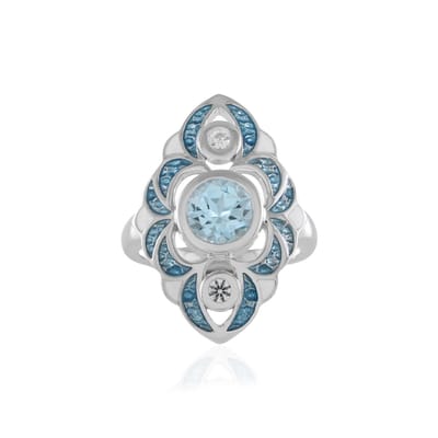 Cavill - Zilveren Ring met 1,44 ct Hemelblauwe Topaas en 0,18 ct Zirkonia - 925 Sterling Zilver met Platina Coating - Elegante Ronde Topaas Ring Dames