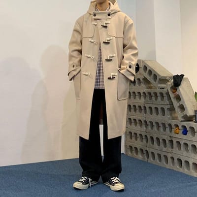 Winterwollen jas Heren Medium en Lang Heren Trenchcoat Losse Jas met Capuchon L gray