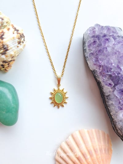 Edelsteen ketting bedel, aventurijn, waterproof, boho, stainless steel, handgemaakt, cadeau met betekenis, persoonlijke groei